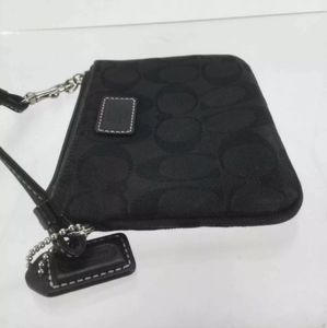 Coach Black Logo Jacquard Wristlet NWT